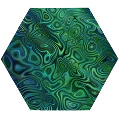 Emerald Green Blue Marbled Color Wooden Puzzle Hexagon by SpinnyChairDesigns