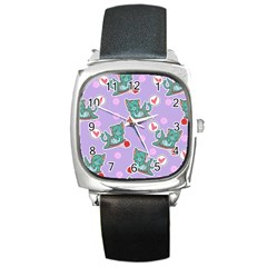 Playing Cats Square Metal Watch by Sobalvarro