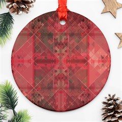 Indian Red Color Geometric Diamonds Ornament (round) by SpinnyChairDesigns