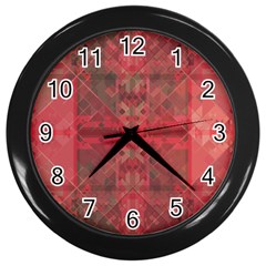 Indian Red Color Geometric Diamonds Wall Clock (black) by SpinnyChairDesigns