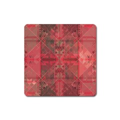 Indian Red Color Geometric Diamonds Square Magnet by SpinnyChairDesigns