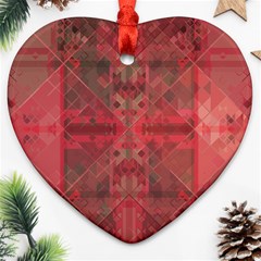 Indian Red Color Geometric Diamonds Heart Ornament (two Sides) by SpinnyChairDesigns