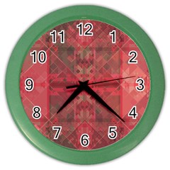 Indian Red Color Geometric Diamonds Color Wall Clock by SpinnyChairDesigns