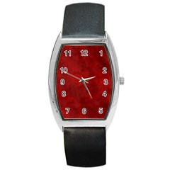 Scarlet Red Velvet Color Faux Texture Barrel Style Metal Watch by SpinnyChairDesigns