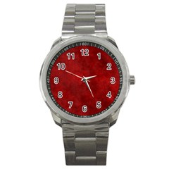 Scarlet Red Velvet Color Faux Texture Sport Metal Watch by SpinnyChairDesigns