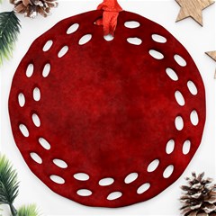 Scarlet Red Velvet Color Faux Texture Ornament (round Filigree) by SpinnyChairDesigns