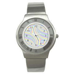 Pastel Color Stripes  Stainless Steel Watch by SpinnyChairDesigns