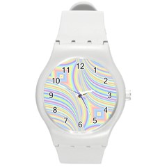 Pastel Color Stripes  Round Plastic Sport Watch (m) by SpinnyChairDesigns