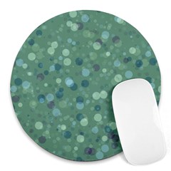 Green Color Polka Dots Pattern Round Mousepads by SpinnyChairDesigns