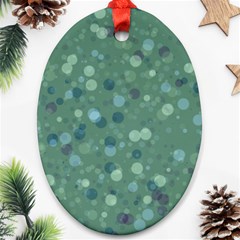 Green Color Polka Dots Pattern Ornament (oval) by SpinnyChairDesigns