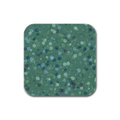 Green Color Polka Dots Pattern Rubber Square Coaster (4 Pack)  by SpinnyChairDesigns