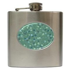 Green Color Polka Dots Pattern Hip Flask (6 Oz) by SpinnyChairDesigns