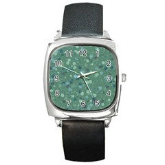 Green Color Polka Dots Pattern Square Metal Watch by SpinnyChairDesigns