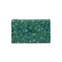 Green Color Polka Dots Pattern Cosmetic Bag (small) by SpinnyChairDesigns