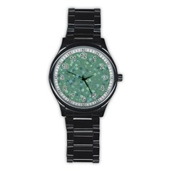 Green Color Polka Dots Pattern Stainless Steel Round Watch by SpinnyChairDesigns