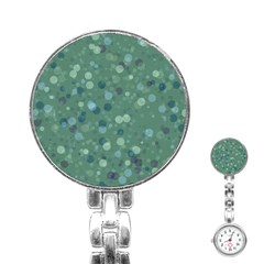 Green Color Polka Dots Pattern Stainless Steel Nurses Watch by SpinnyChairDesigns