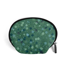 Green Color Polka Dots Pattern Accessory Pouch (small) by SpinnyChairDesigns