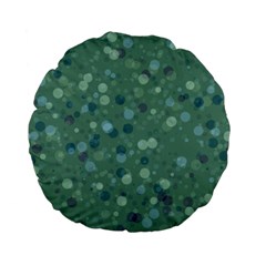 Green Color Polka Dots Pattern Standard 15  Premium Flano Round Cushions by SpinnyChairDesigns