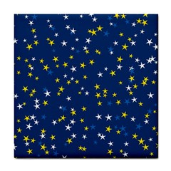 White Yellow Stars On Blue Color Tile Coaster by SpinnyChairDesigns