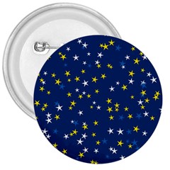 White Yellow Stars On Blue Color 3  Buttons by SpinnyChairDesigns