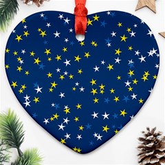 White Yellow Stars On Blue Color Ornament (heart) by SpinnyChairDesigns