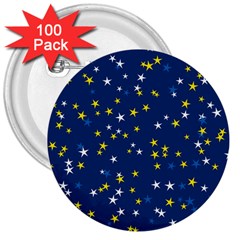 White Yellow Stars On Blue Color 3  Buttons (100 Pack)  by SpinnyChairDesigns