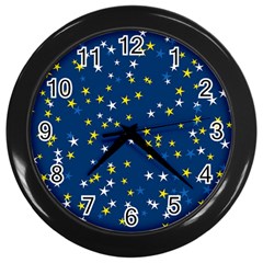 White Yellow Stars On Blue Color Wall Clock (black)