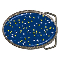 White Yellow Stars On Blue Color Belt Buckles by SpinnyChairDesigns