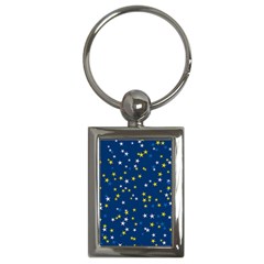 White Yellow Stars On Blue Color Key Chain (rectangle) by SpinnyChairDesigns