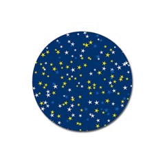 White Yellow Stars On Blue Color Magnet 3  (round) by SpinnyChairDesigns