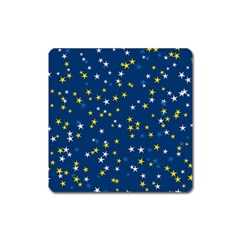 White Yellow Stars On Blue Color Square Magnet by SpinnyChairDesigns