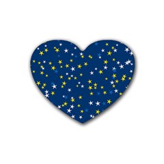 White Yellow Stars On Blue Color Heart Coaster (4 Pack)  by SpinnyChairDesigns