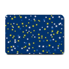 White Yellow Stars On Blue Color Small Doormat  by SpinnyChairDesigns