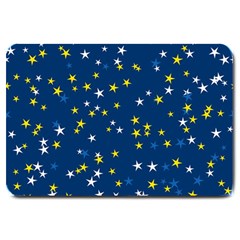 White Yellow Stars On Blue Color Large Doormat  by SpinnyChairDesigns