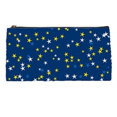 White Yellow Stars On Blue Color Pencil Case by SpinnyChairDesigns