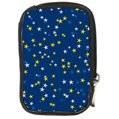 White Yellow Stars On Blue Color Compact Camera Leather Case by SpinnyChairDesigns