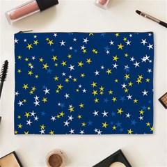 White Yellow Stars On Blue Color Cosmetic Bag (xl) by SpinnyChairDesigns