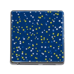 White Yellow Stars On Blue Color Memory Card Reader (square 5 Slot) by SpinnyChairDesigns