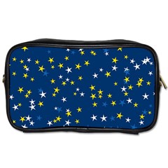 White Yellow Stars On Blue Color Toiletries Bag (one Side) by SpinnyChairDesigns