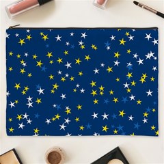 White Yellow Stars On Blue Color Cosmetic Bag (xxxl) by SpinnyChairDesigns