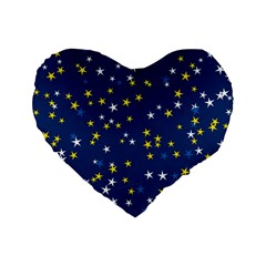 White Yellow Stars On Blue Color Standard 16  Premium Heart Shape Cushions by SpinnyChairDesigns