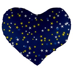 White Yellow Stars On Blue Color Large 19  Premium Heart Shape Cushions by SpinnyChairDesigns