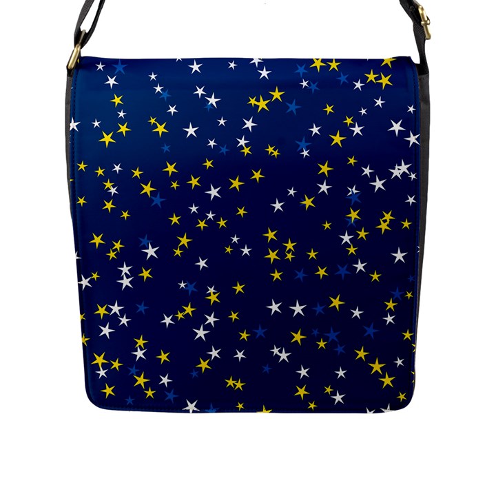 White Yellow Stars on Blue Color Flap Closure Messenger Bag (L)