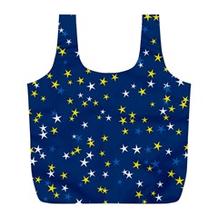 White Yellow Stars On Blue Color Full Print Recycle Bag (l) by SpinnyChairDesigns