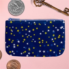 White Yellow Stars On Blue Color Large Coin Purse by SpinnyChairDesigns