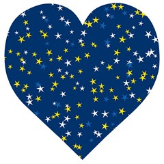 White Yellow Stars On Blue Color Wooden Puzzle Heart by SpinnyChairDesigns