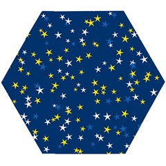 White Yellow Stars On Blue Color Wooden Puzzle Hexagon by SpinnyChairDesigns