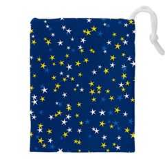 White Yellow Stars On Blue Color Drawstring Pouch (4xl) by SpinnyChairDesigns