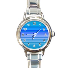 Blue Purple Color Stripes Ombre Round Italian Charm Watch by SpinnyChairDesigns