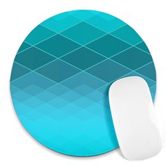 Aqua Blue And Teal Color Diamonds Round Mousepads by SpinnyChairDesigns